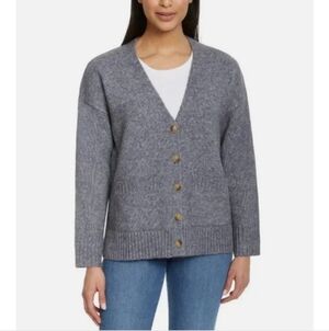 NWT Ella Moss Womens V-Neck Button-Up Cardigan Gray